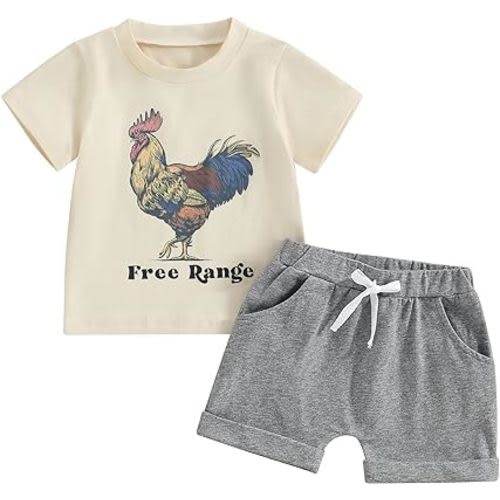 Ursobutegl Toddler Baby Boy Summer Clothes Country Farm Short Sleeve Western T-Shirt Tops Jogger Shorts Set Casual Outfits