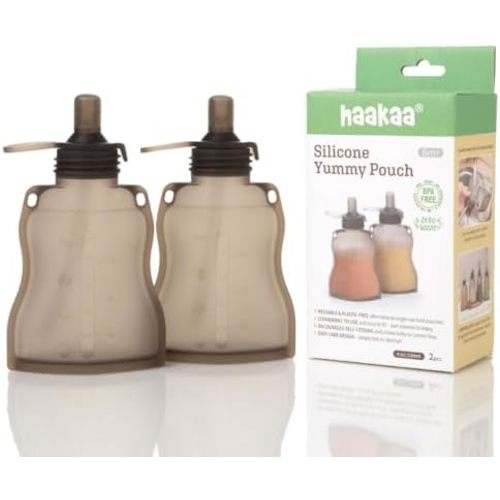 haakaa Silicone Yummy Pouch (4.5 oz) – Reusable Snack Pouch for Babies/Toddlers/Kids – Leak-Proof, Food-Grade Silicone: Freezer & Dishwasher Safe (2-PK)