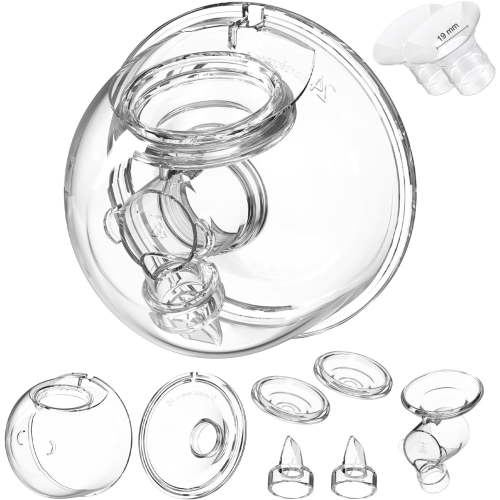 Wearable Breast Pump Replacement Parts, Milk Collector Cup, Compatible with TSRETE S12 S9 Kmaier S12, Ilude Duckbill Valve, 24mm Flange, Silicone Diaphragm, Linker, Extra 2pcs 19mm Flange Inserts