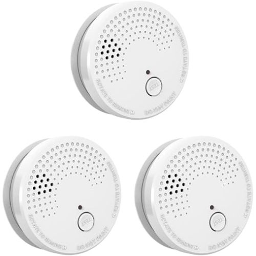 3 Pack Smoke Detector Fire Alarms 9V Battery Operated Photoelectric Sensor Easy to Install with Light Sound Warning, Test Button,9V Included Safety for Home Hotel(912-3) (GS528A)