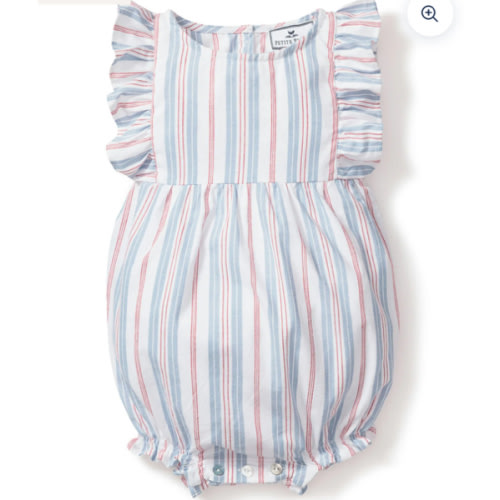 Baby's Twill Ruffled Romper in Vintage French Stripes