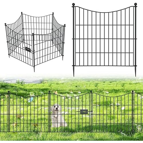 10 Panels No Dig Decorative Outdoor Garden Fence with Gate for Yard, 40 in(H) X 23.6 ft(L) Animal Barrier Fencing Rustproof Panel Border for Dog, Rabbits, and Patio Temporary Ground Stakes Defense