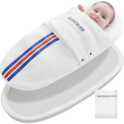 Evoceler Baby Swaddle Sleep Sack - 1.0 TOG Swaddle with Temperature Monitor & Supportive Mattress, Organic Cotton Wearable Blanket, Soft and Breathable, Reduces Startle Reflex (0-3 Months, XS)