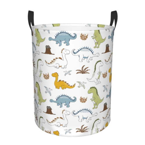 Rateoe Dinosaur Pattern Round Laundry Hamper Basket, Tall Hamper Basket for Blanket Storage, Nursery Clothes Hamper for Laundry in Bedroom and College Dorm-Medium