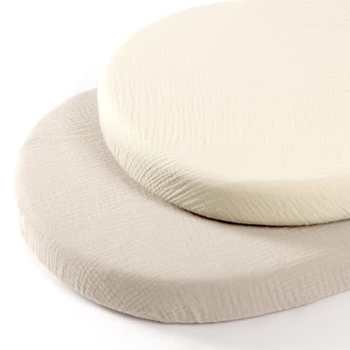 lulumoon Baby Muslin Bassinet Sheets: Cotton Bassinet Sheets Neutral for Boys and Girls - Bassinet Sheets Fitted for Oval Rectangle or Hourglass