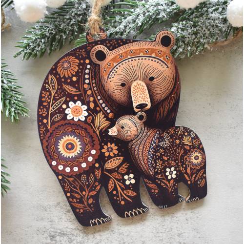 Scandinavian Folk Art Bear Christmas Ornament, Nordic Design Wood Gifts, Scandinavian Xmas Decor