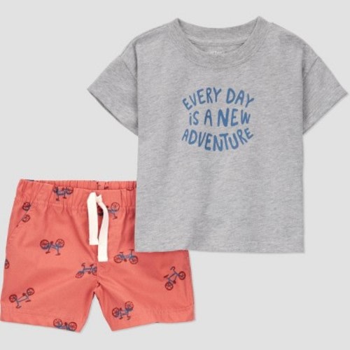 Carter's Just One You® Baby Boys' Adventure Top & Bottom Set - Gray/Orange 3M