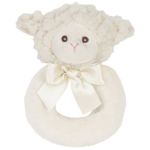 Bearington Baby Lamby, 5.5 Inch Cream Lamb Plush Stuffed Animal, Soft Baby Rattles And Plush Rings