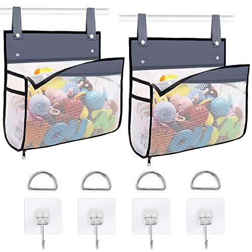 Linkidea 2 Pack Hanging Mesh Toddler Bath Toys Organizer, Kids Toddlers Bathroom Decor Bathtub Toy Holder, Large Capacity Multi Use Bathroom Shower Bathtub Toy Storage Hangs Bag