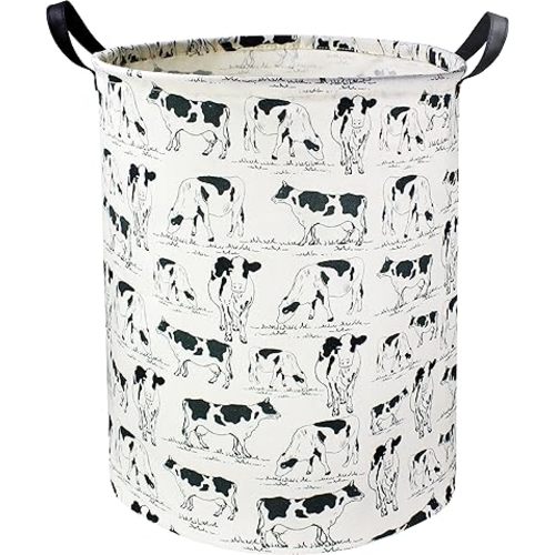 HIYAGON Cow Print Laundry Hamper Basket Waterproof Storage Basket Organizer Bin Room Decor for Boys and Girls,Toys,Kids,Office, Bedroom(Cows)