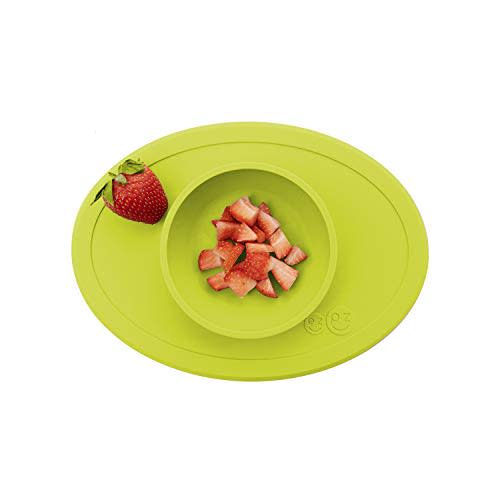 ezpz Tiny Bowl - 100% Silicone Suction Bowl with Built-in Placemat for First Foods + Baby Led Weaning - Fits on All Highchair Trays - 4 Months+ (Lime)