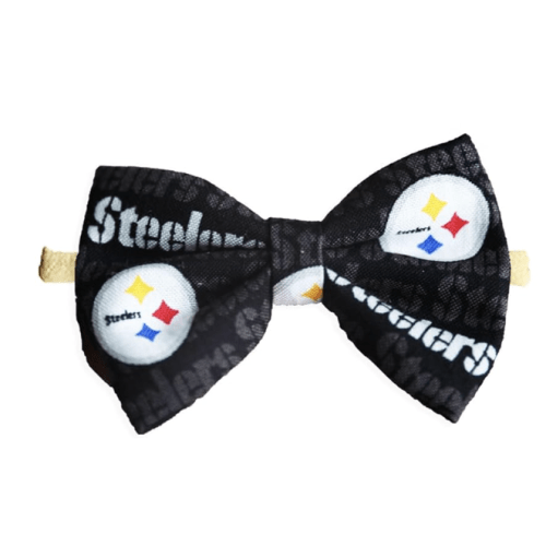 Newborn To Toddler Girls Steelers Hair Bow Football Nylon Headband Or Alligator Clip | Made In USA | Fast Shipping (Nylon)