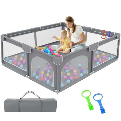 Kid Odyssey Baby Playpen, 50x50x27" Large Activity Center with Gate, Anti-Slip Base, Gray