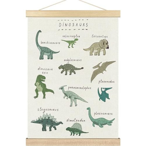 BCUANGD Dinosaur Dino Wall Decor - Baby Toddler Boys Room Wall Art Poster Hanger with Wood Frames, Inspirational Wall Hanging Canvas Decor for Kids Room Nursery Bedroom, 16x24 Inches