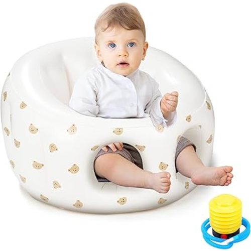 Inflatable Baby Seat for Babies 5-36 Months,Inflatable Baby Chair with air Pump,Blow Up Baby Chair,Baby Floor Seats for Sitting Up, Baby Seats for Infants,Full Enclosure & Safety(Beige Bear)