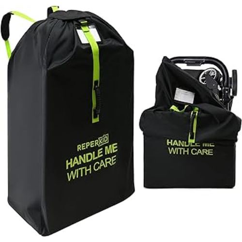 reperkid Large Stroller Bag for Airplane Travel, Black & Green, 47" H x 24" W x 15" D, Fits Most Large, Single, Double, Jogging Strollers – Premium Waterproof Cover, Adjustable Shoulder Straps