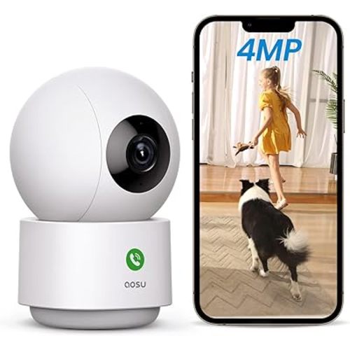 AOSU 4MP Security Camera Indoor, 2.5K Baby Monitor Pet Camera 360° for Home Security, WiFi Camera with 5/2.4 GHz Wi-Fi, One-Touch Call, Smart Motion Tracking, IR Night Vision, Compatible with Alexa