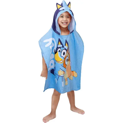 Jay Franco Bluey Piggyback Bath/Pool/Beach Hooded Poncho - Super Soft & Absorbent Cotton Towel, Measures 22 x 22 Inches (Official Bluey Product)