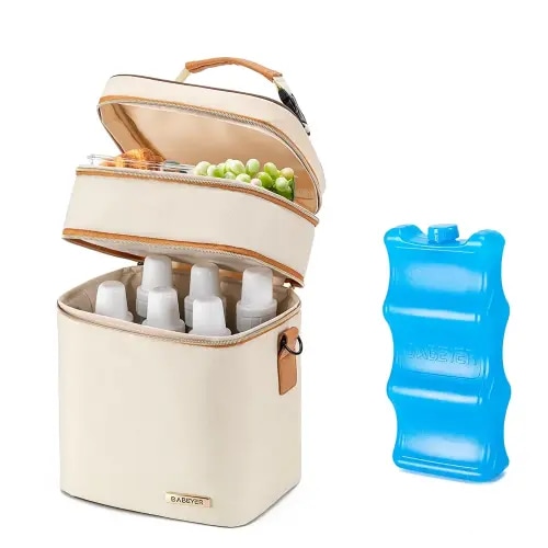 Breastmilk Cooler Bag with Ice Pack Fits 6 Baby Bottles Up to 9 Ounce
