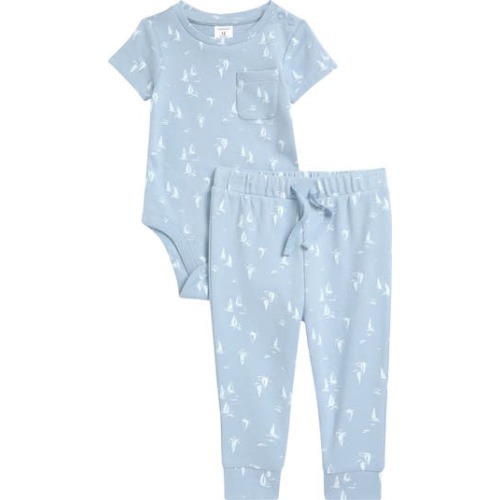 Patterned Cotton Romper & Joggers Set