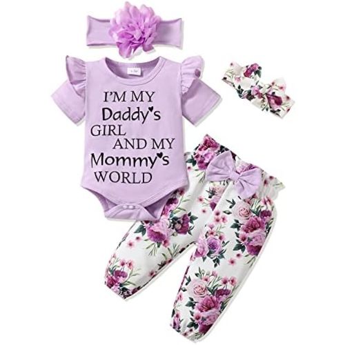 SUNNY PIGGY Newborn Infant Baby Girl Clothes Ruffle Romper Toddler Girl Floral Cotton Pant Sets Girls Clothing Outfit