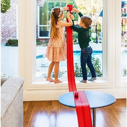 FlexTrack 5000 Flexible Race Car Track for Kids Toy with Suction Cups Compatible with Hot Wheels and Diecast 1/64th Cars and More 15 Feet Long Rolls Up Portable Racetrack (Rocket Red)