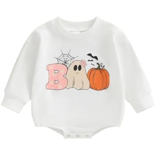 Baby Girl Halloween Outfit Fall Newborn My First Halloween Outfits Infant Sweatshirt Bubble Romper Pumpkin Clothes
