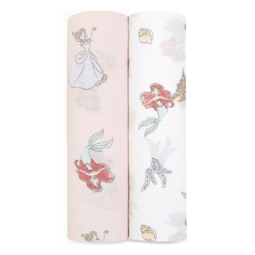 Aden + Anais Essentials Disney Princess 100% Muslin Cotton Swaddle Blanket, Female, 2 Pack