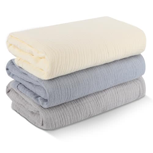 3 Pack Muslin Swaddle Blankets (40x40in) - Ultra Soft Breathable Wraps for Newborn Swaddling, Nursing, and Toddler Playtime, Unisex Design