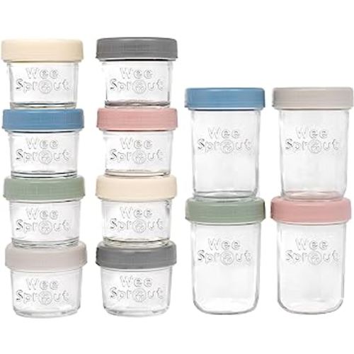 WeeSprout Glass Baby Food Storage Jars w/ Lids (4/8 oz, 12 Pack Set) Snack, Reusable Small Containers, Breast Milk, Fridge, Freezer, Microwave & Dishwasher Safe, Essential Must Have for Infants