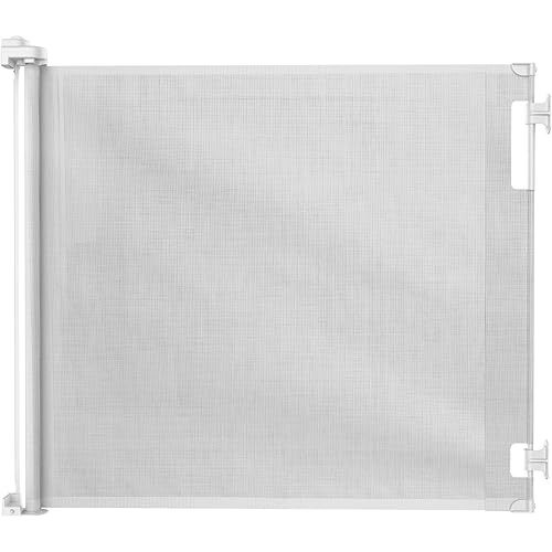 Indoor/Outdoor Paw Proof Retractable Dog Gate, 36.6" Tall Extends to 71" Wide, White