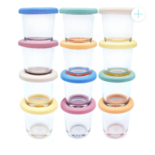 4oz Glass Baby Food Storage Jars | Food Grade Silicone Lids | Set of 12 | Neutral Colors