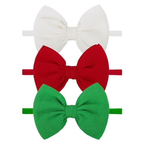 YanJie HAIRBAND for Baby Girls - Christmas Handmade Hair Bows Hairbands Hair Accessories - One Size - 3 Pieces - Nylon - Polyester - Soft Elastic - Red - For Newborn Infant Toddlers Kids