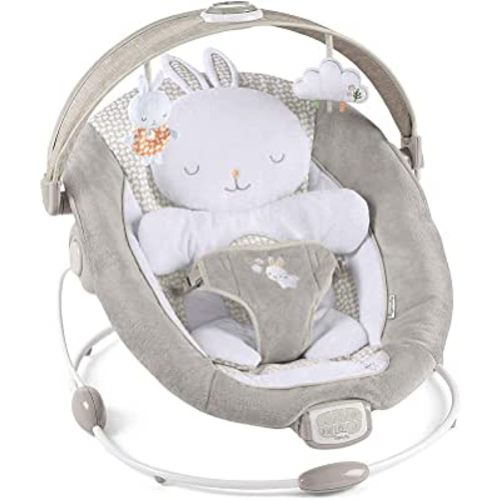 Ingenuity InLighten Baby Bouncer Infant Seat with Light Up -Toy Bar, Vibrations, Tummy Time Pillow & Sounds, 0-6 Months Up to 20 lbs (Twinkle Tails Bunny)