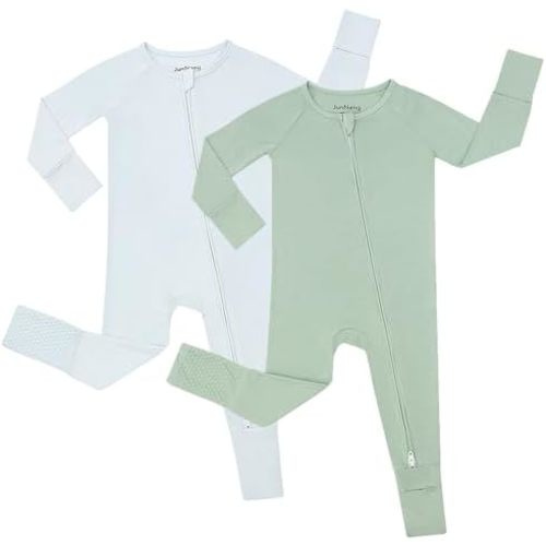 JunNeng Rayon of Bamboo Baby Sleeper with Mittens Cuffts Feet & Non-Slip Design, 2 Way Zipper Pjs Sleep'N Play Romper