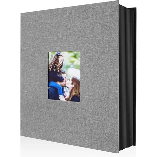 Linen Photo Album, 4x6 Photos, 400 Pockets, Vertical Pictures Only - Gray