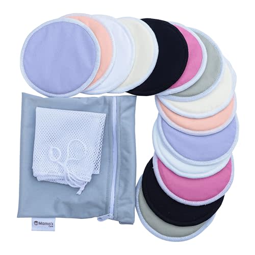 Mama's Care Reusable Breast Pads, 14-Pack – Soft & Absorbent Washable Breastfeeding Pads with Laundry & Storage Bag – 4-Layer Viscose Fabric Nursing Breast Pads for Women Breastfeeding (Large, 4.8")