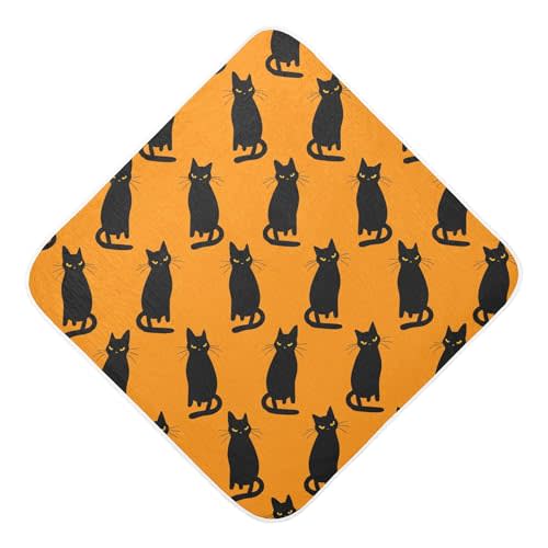 Burbuja Black Cats Baby Bath Towel - Soft Absorbent Muslin Cotton Hooded Towel for Newborn Infant Toddler, 30x30 in