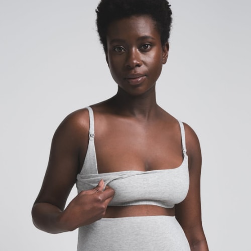 COTTON JERSEY MATERNITY NURSING SCOOP BRALETTE | LIGHT HEATHER GREY