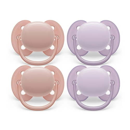 Philips Avent Ultra Soft Pacifier - 4 X Soft and Flexible Baby Pacifiers For Babies Aged 0-6 Months, Bpa Free with Sterilizer Carry Case (Model SCF091/25)
