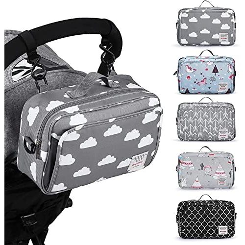 Small Diaper Bag, Stroller Organizer Bags for Baby with Insulated Pocket, Stroller Hooks and Adjustable Strap,Universal Mini Diaper Tote Bags Fit All Strollers, Gray