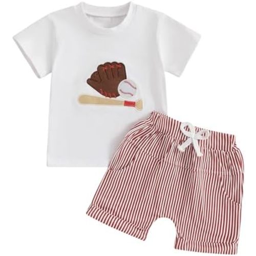 Toddler Baby Boys Baseball Outfits Embroidery Short Sleeve T Shirts and Plaid Shorts Set 2Pcs Summer Clothes Sets