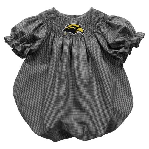 Southern Miss Golden Eagles Smocked Black Gingham Short Sleeve Girls Bubble