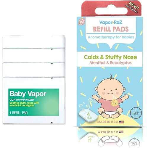 RaZbaby Vapor-RaZ Refills/Baby Cough and Cold Relief/Use at Home & on The go/All Natural Menthol & Eucalyptus / 4 Refills