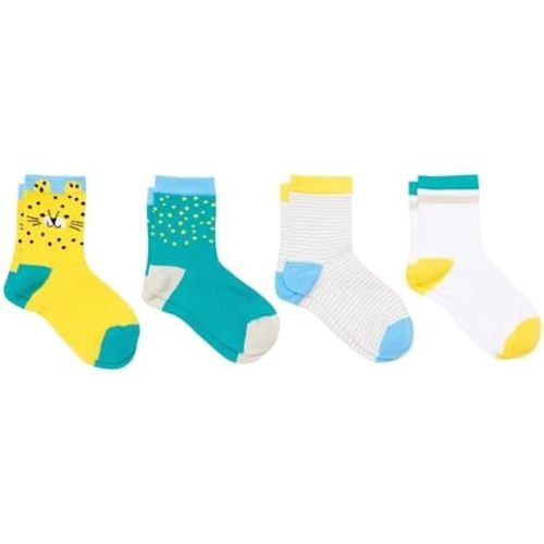 Ten Little Kids Organic Cotton Crew Socks, 4-Pack for Toddler Boys & Girls, Colorful with Non-Skid Grips