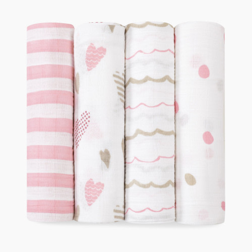 Aden + Anais Cotton Muslin Swaddle 4-Pack - Heart Breaker