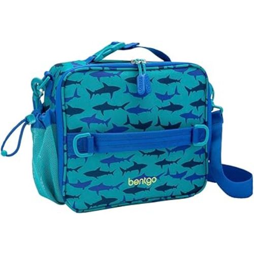Bentgo Kids Lunch Bag - Durable, Double-Insulated Lunch Bag for Kids 3+; Holds Lunch Box, Water Bottle, & Snacks; Easy-Clean Water-Resistant Fabric & Multiple Zippered Pockets (Shark)