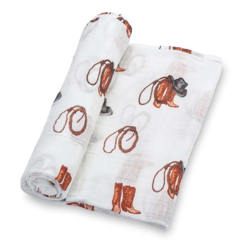 LollyBanks Western Baby Cowboy Boot Muslin Swaddle Blanket- 100% Cotton - 47"x47" - 1 Pack