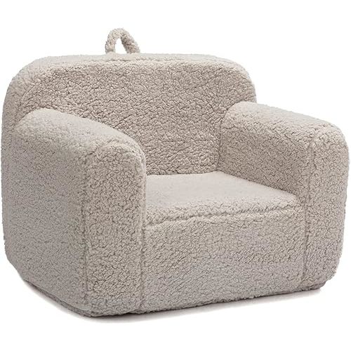 ALIMORDEN Kids Ultra-Soft Snuggle Foam Filled Chair, Toddler Cuddly Sherpa Reading Couch for Boys and Girls, Light Grey