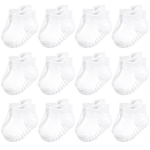 Hudson Baby Unisex Baby Non-Skid No-Show Socks, White, Size: 12-24 months